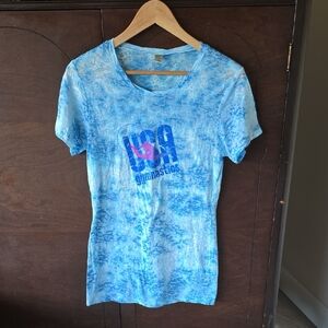 USA Gymnastics, Kavio Blue Tie-Dye Burn Out T-Shirt, Girl's XL